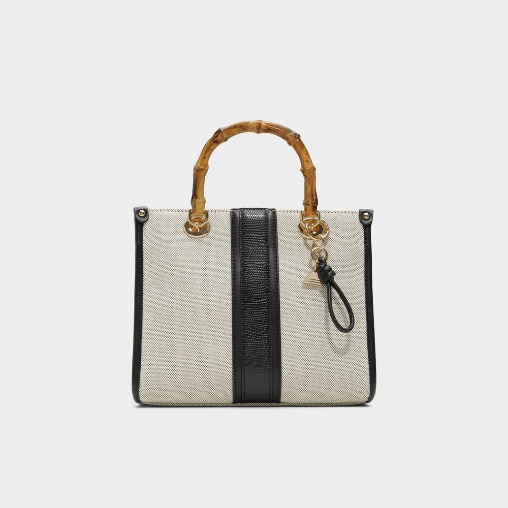 Aldo Black and Cream Tote with Bamboo Handles - Picture 3 of 5